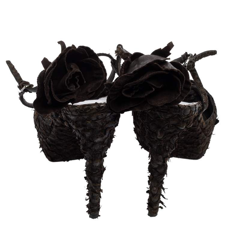 Pre Owned Saint Laurent Dark Brown Python Platform Sandals Size 41