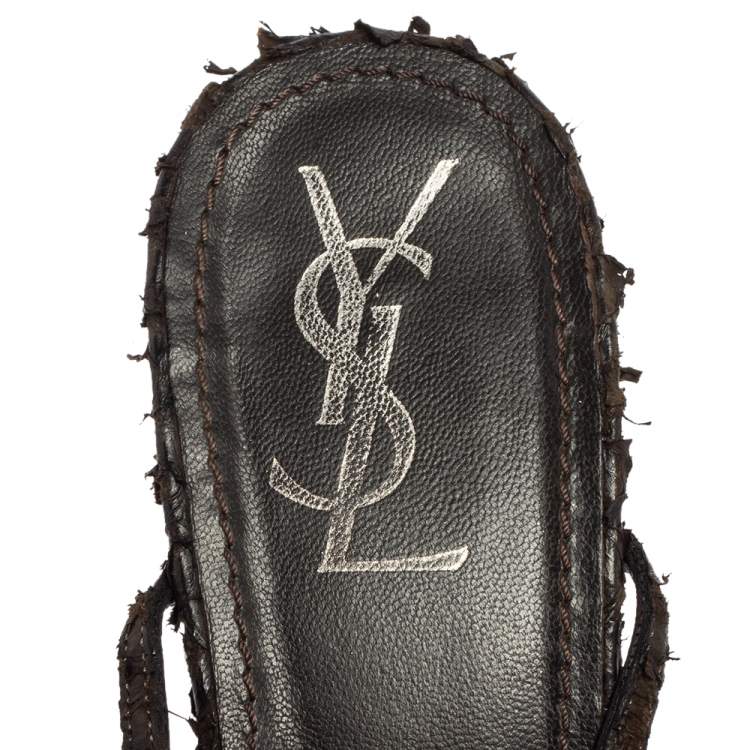 Pre Owned Saint Laurent Dark Brown Python Platform Sandals Size 41