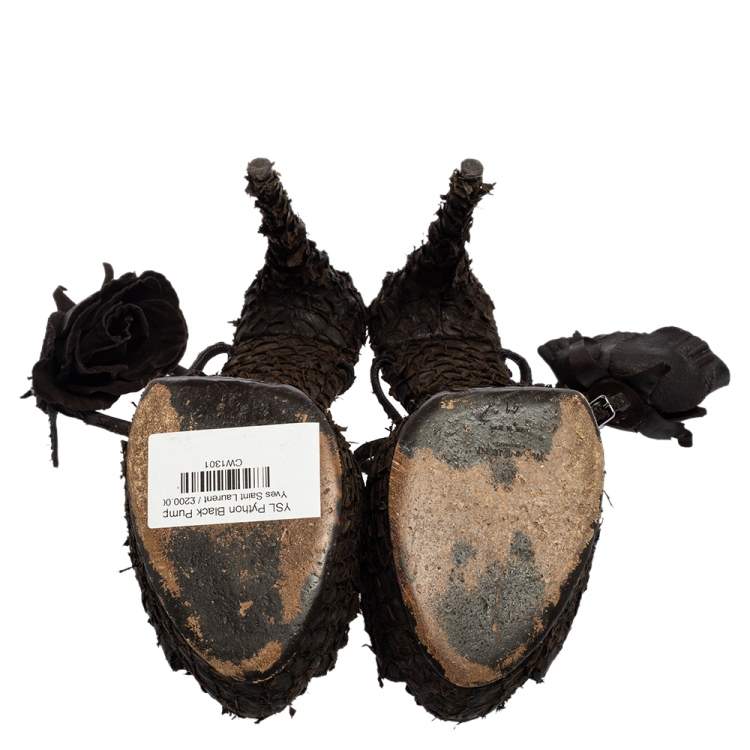 Pre Owned Saint Laurent Dark Brown Python Platform Sandals Size 41