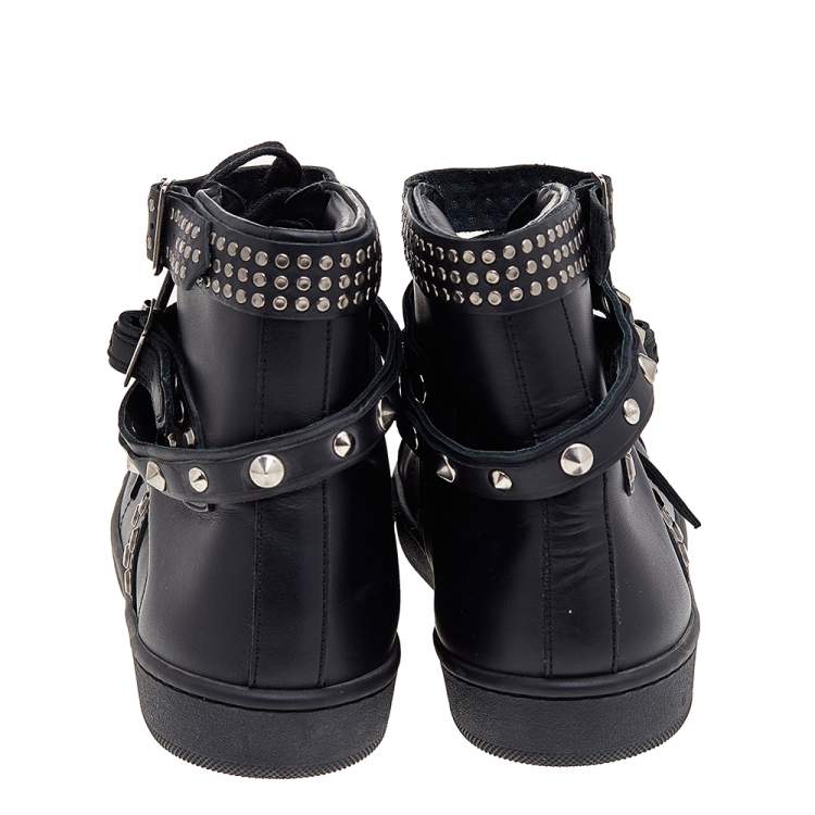 Pre Owned Saint Laurent Black Leather SL/16H Studded High Top Sneakers Size 38.5