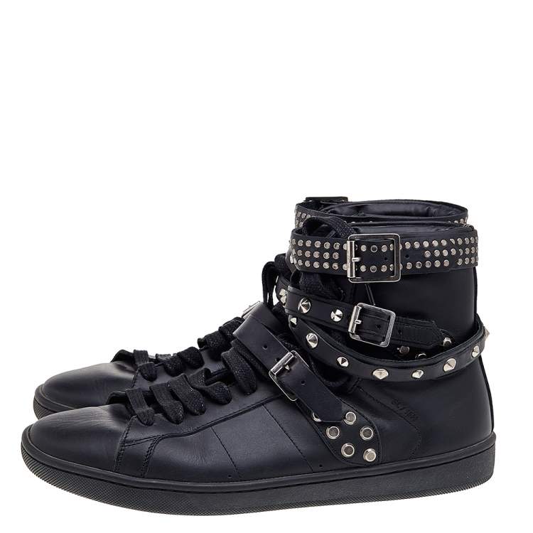 Pre Owned Saint Laurent Black Leather SL/16H Studded High Top Sneakers Size 38.5