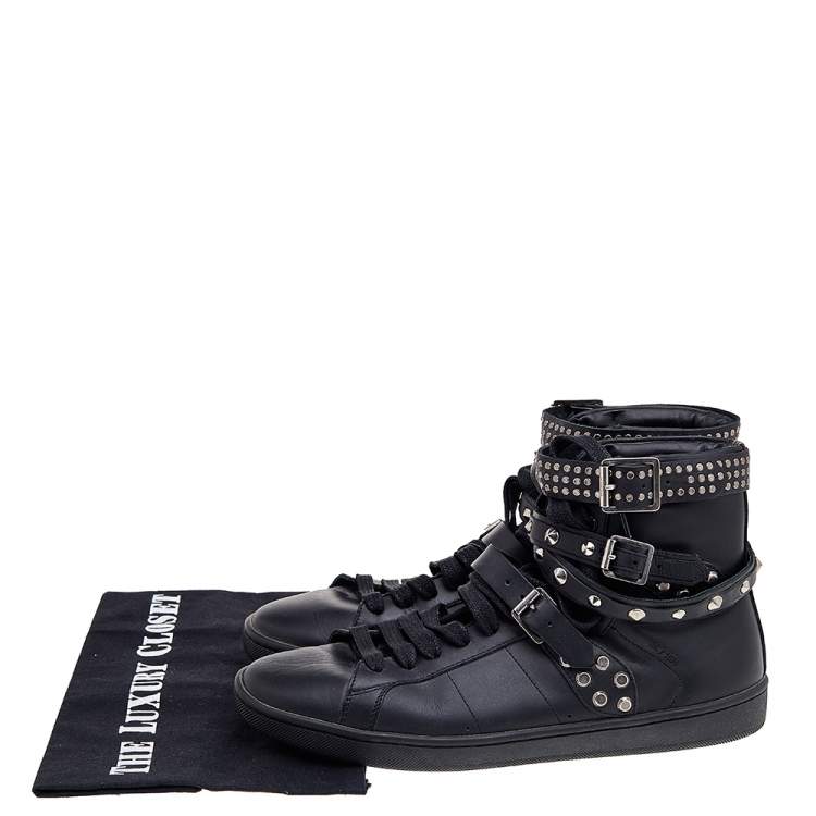 Pre Owned Saint Laurent Black Leather SL/16H Studded High Top Sneakers Size 38.5