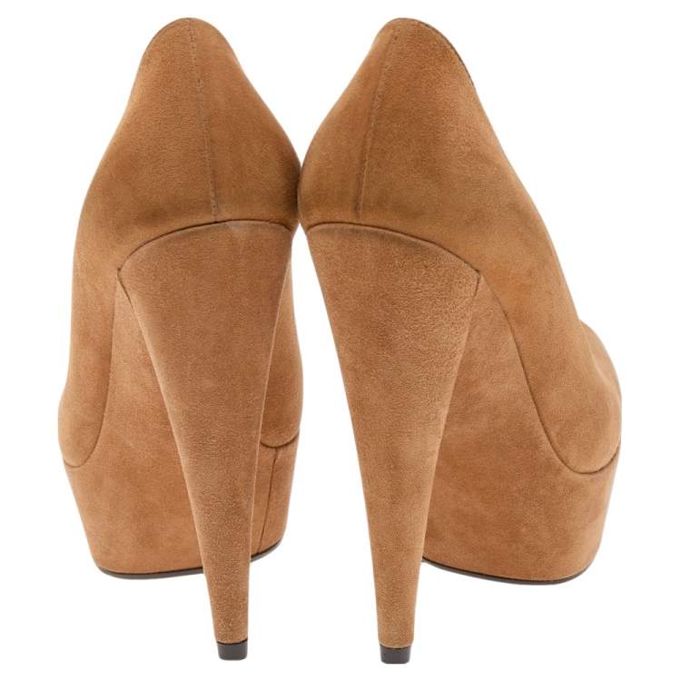 Pre Owned Saint Laurent Brown Suede Gisele Platform Pumps Size 35