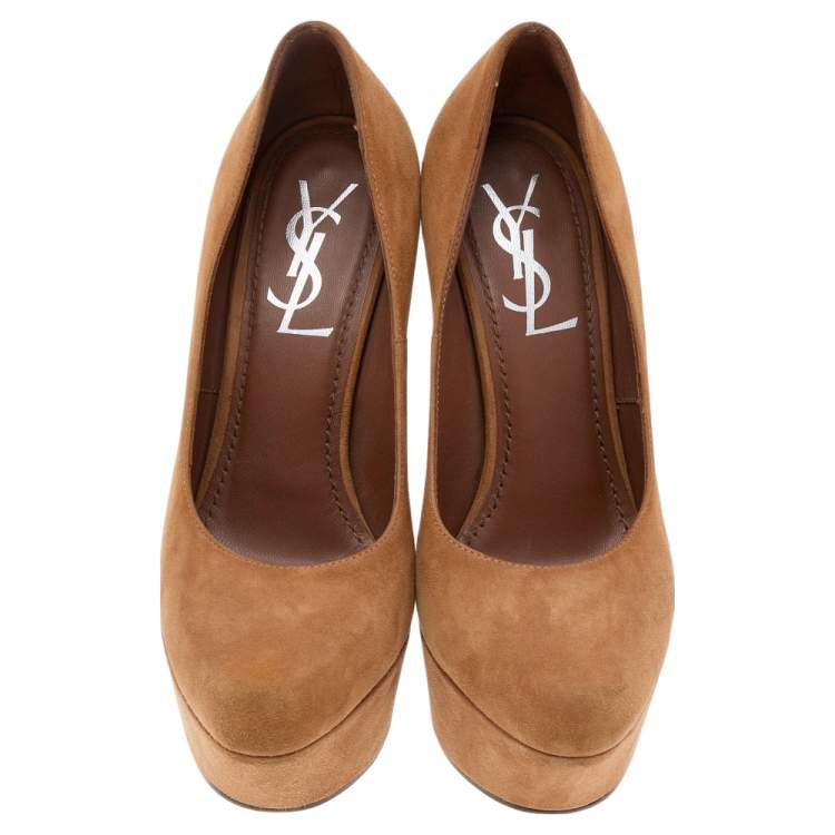 Pre Owned Saint Laurent Brown Suede Gisele Platform Pumps Size 35