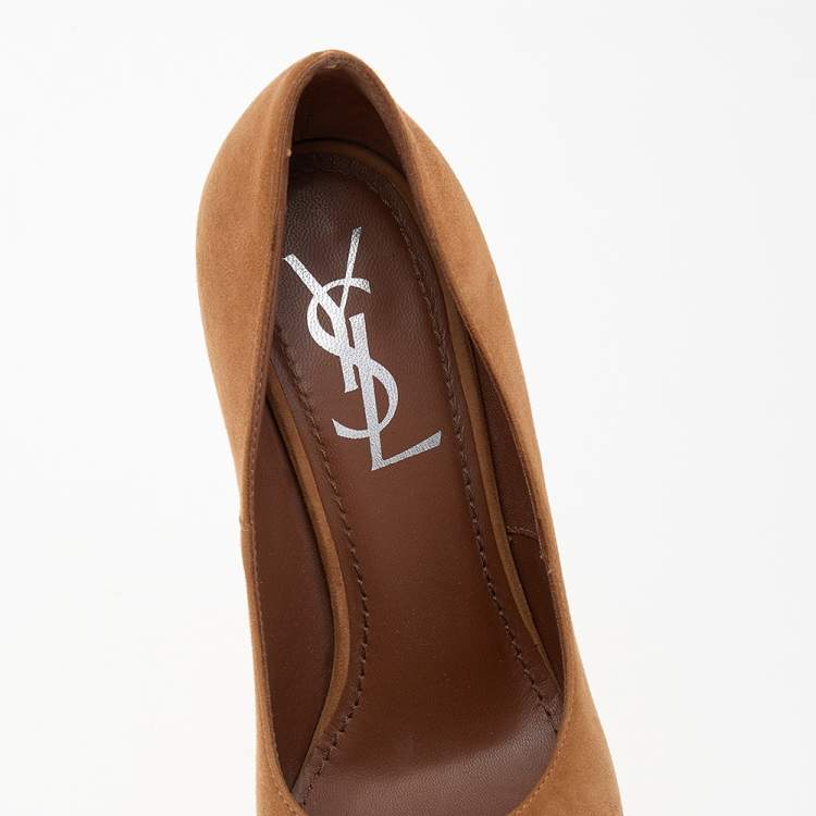 Pre Owned Saint Laurent Brown Suede Gisele Platform Pumps Size 35