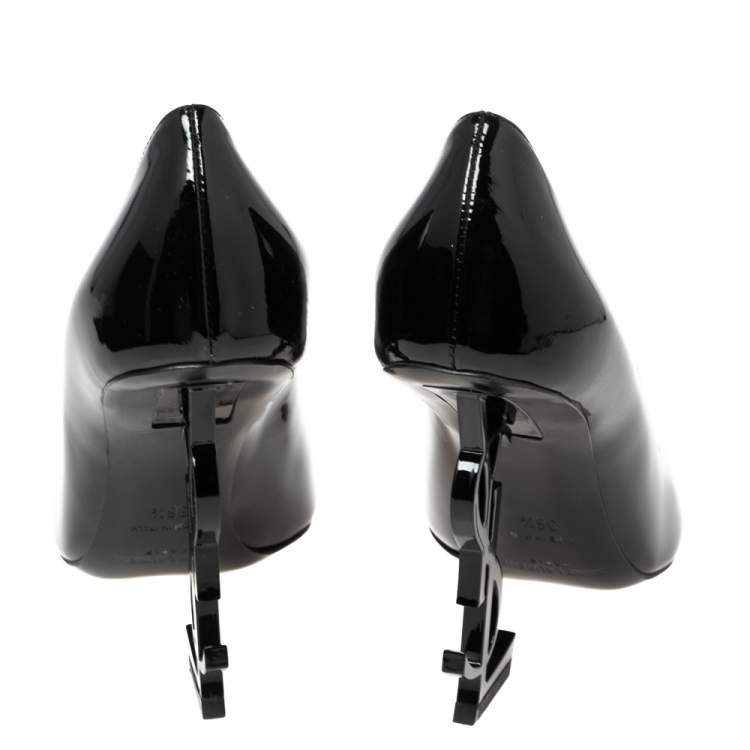 Pre Owned Saint Laurent Black Patent Leather Opyum  Pointed Toe Pumps Size 36.5