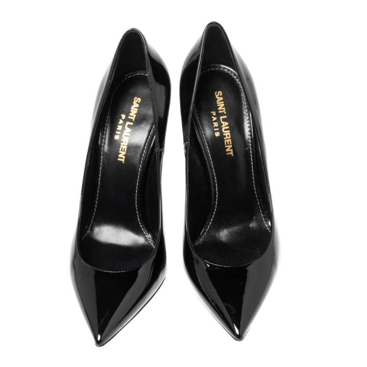 Pre Owned Saint Laurent Black Patent Leather Opyum  Pointed Toe Pumps Size 36.5