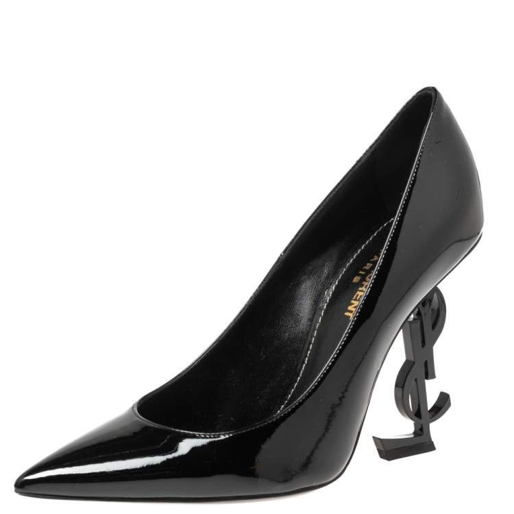 Pre Owned Saint Laurent Black Patent Leather Opyum  Pointed Toe Pumps Size 36.5
