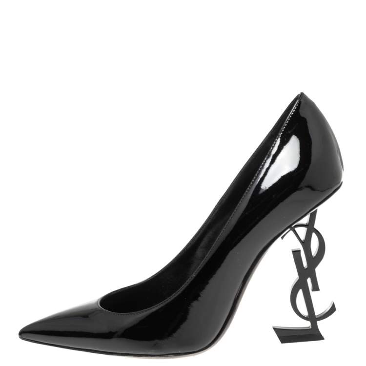 Pre Owned Saint Laurent Black Patent Leather Opyum  Pointed Toe Pumps Size 36.5