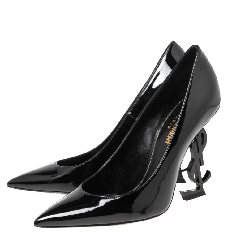 Pre Owned Saint Laurent Black Patent Leather Opyum  Pointed Toe Pumps Size 36.5