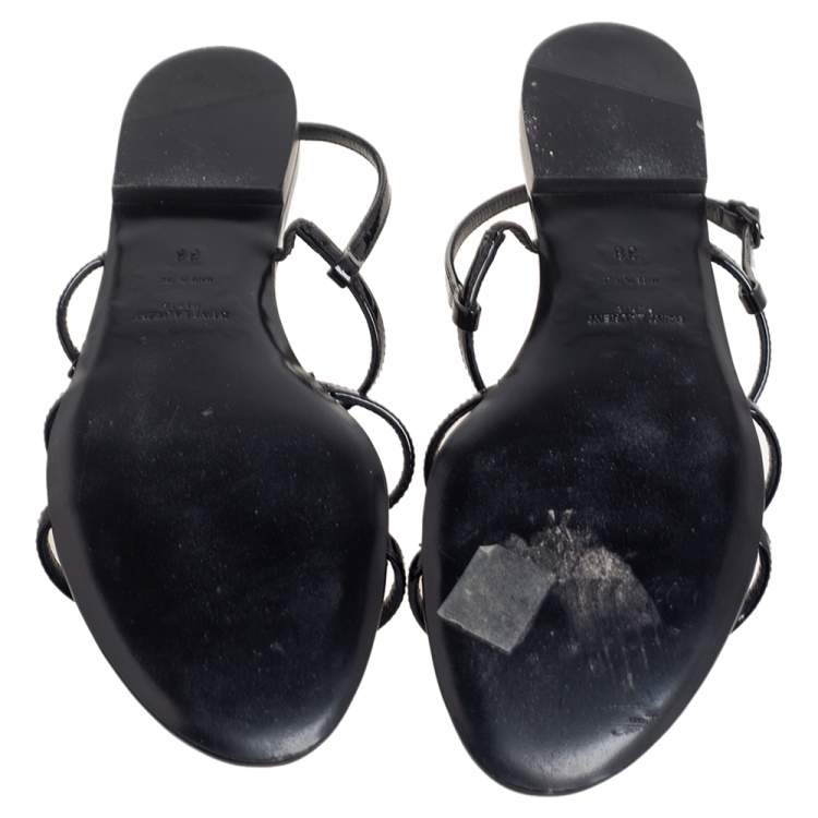 Pre Owned Saint Laurent Black Patent Leather Cassandra Sandals Size 38