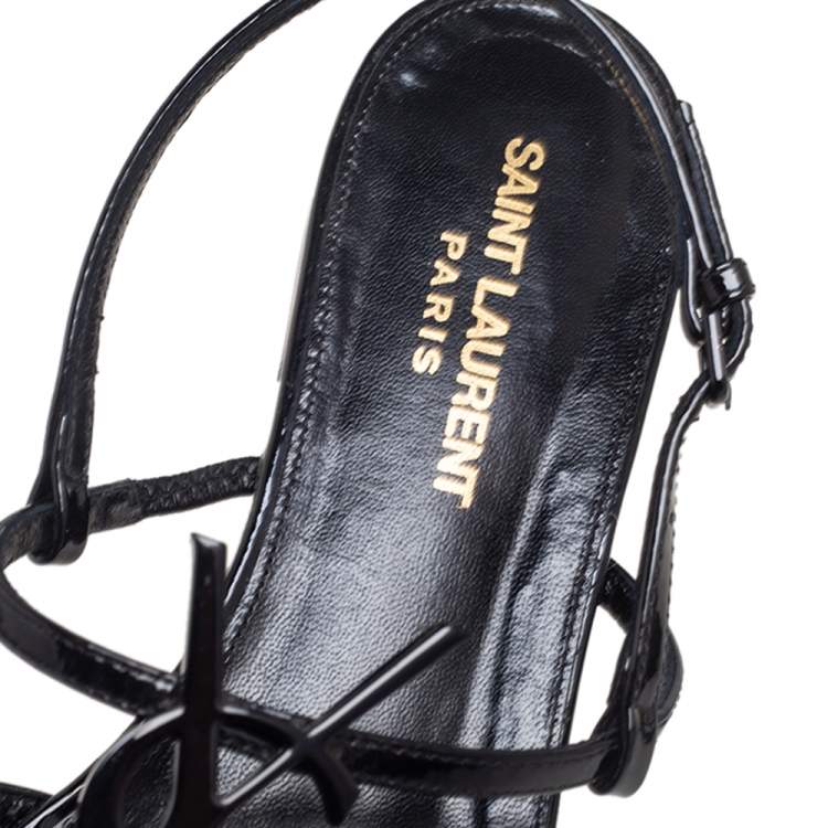 Pre Owned Saint Laurent Black Patent Leather Cassandra Sandals Size 38