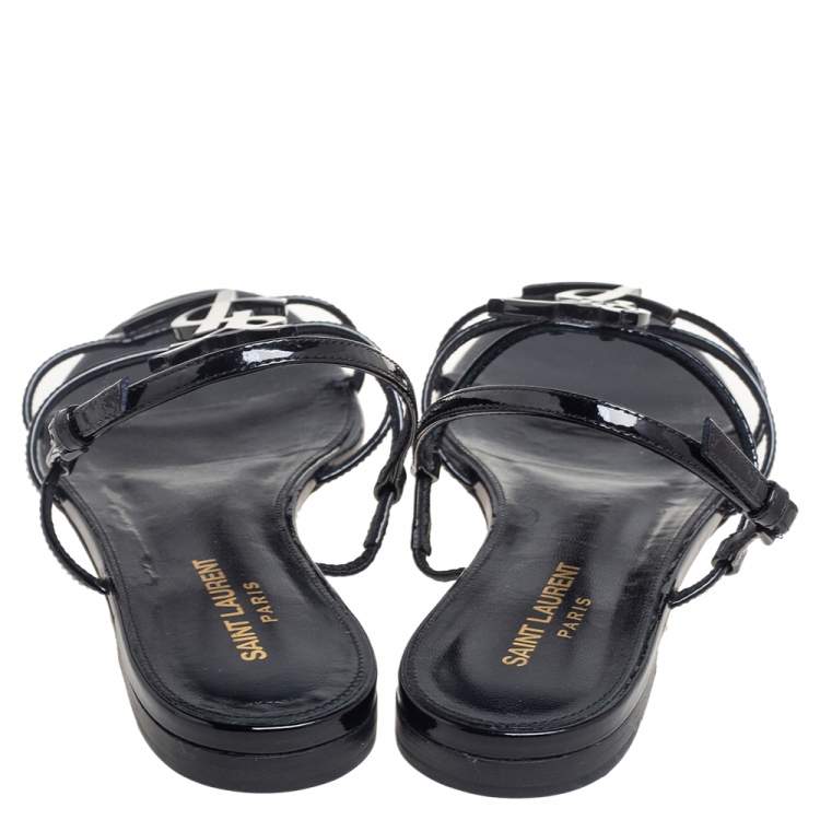 Pre Owned Saint Laurent Black Patent Leather Cassandra Sandals Size 38