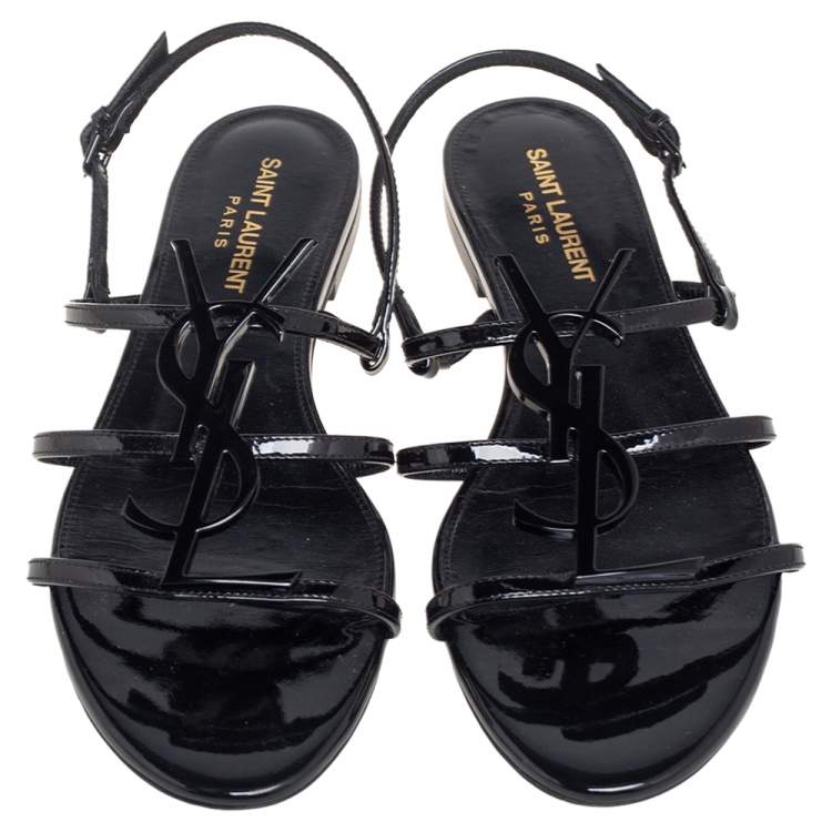 Pre Owned Saint Laurent Black Patent Leather Cassandra Sandals Size 38