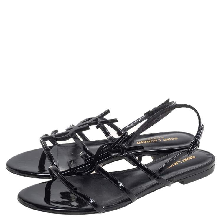 Pre Owned Saint Laurent Black Patent Leather Cassandra Sandals Size 38