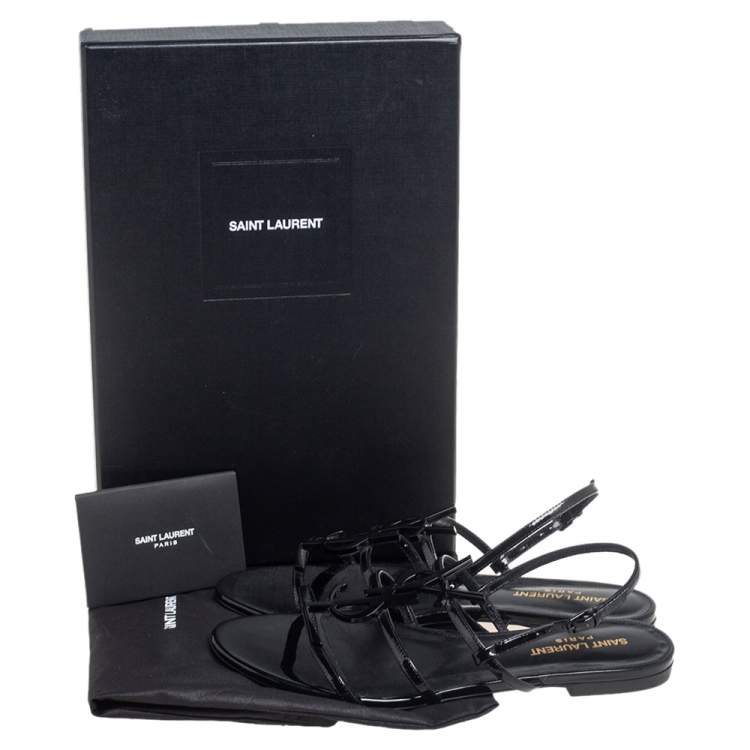 Pre Owned Saint Laurent Black Patent Leather Cassandra Sandals Size 38