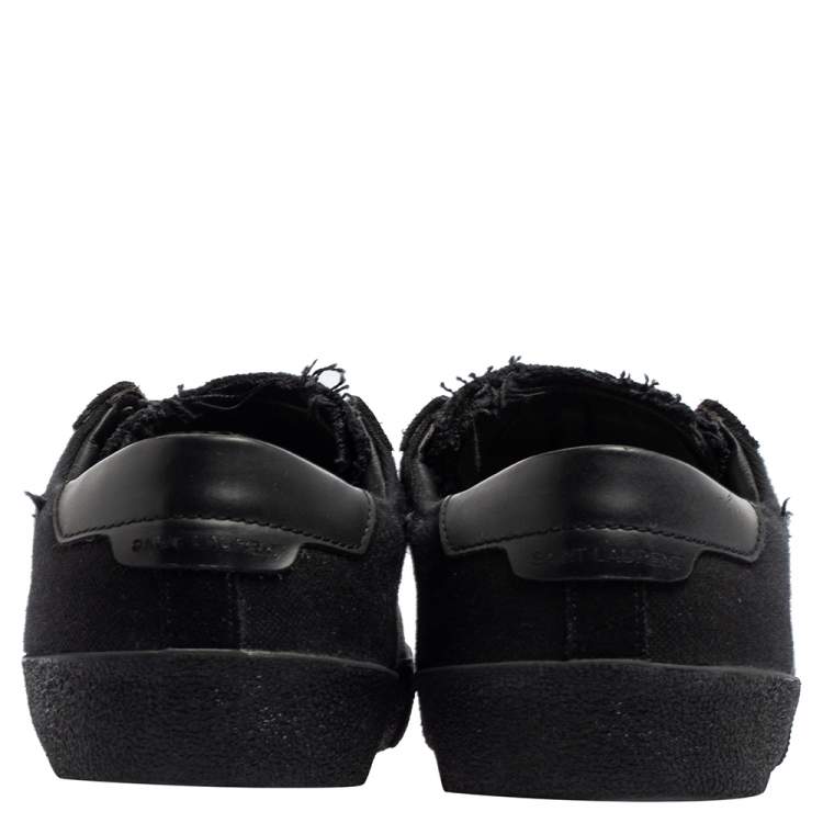 Pre Owned Saint Laurent Black Canvas And Leather Court Classic Logo Sneakers Size 37.5