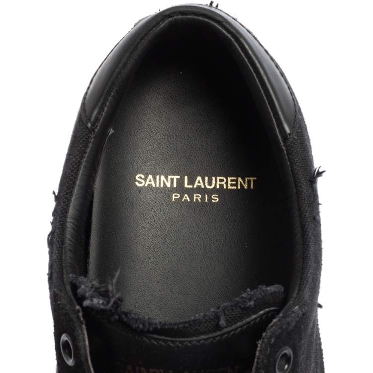 Pre Owned Saint Laurent Black Canvas And Leather Court Classic Logo Sneakers Size 37.5