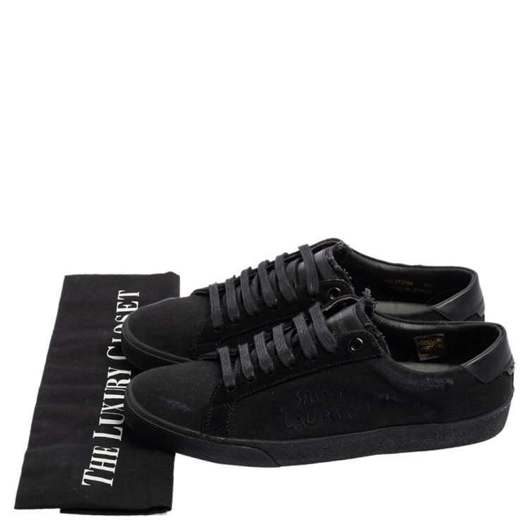 Pre Owned Saint Laurent Black Canvas And Leather Court Classic Logo Sneakers Size 37.5
