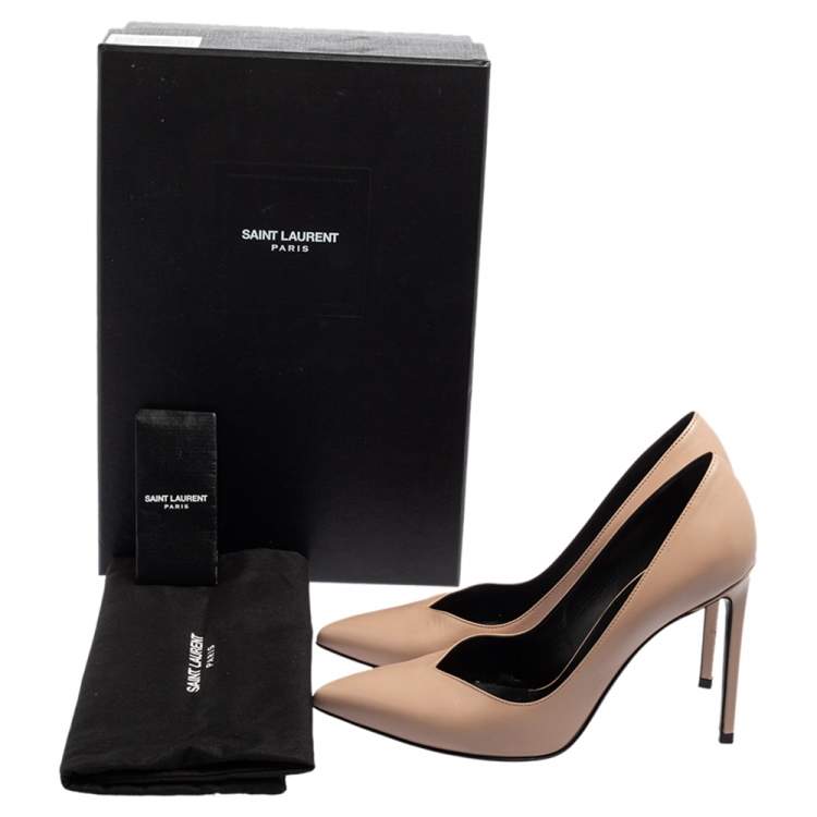Pre Owned Saint Laurent Beige Leather Anja Pointed Toe Pumps Size 36.5
