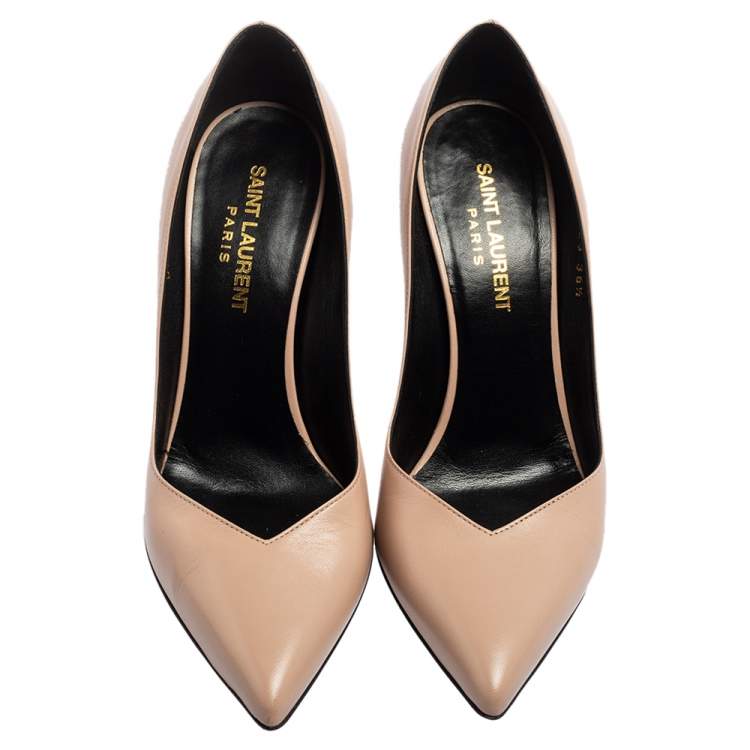 Pre Owned Saint Laurent Beige Leather Anja Pointed Toe Pumps Size 36.5