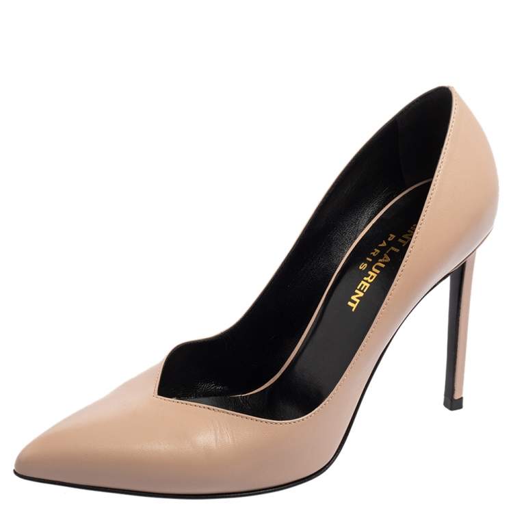 Pre Owned Saint Laurent Beige Leather Anja Pointed Toe Pumps Size 36.5