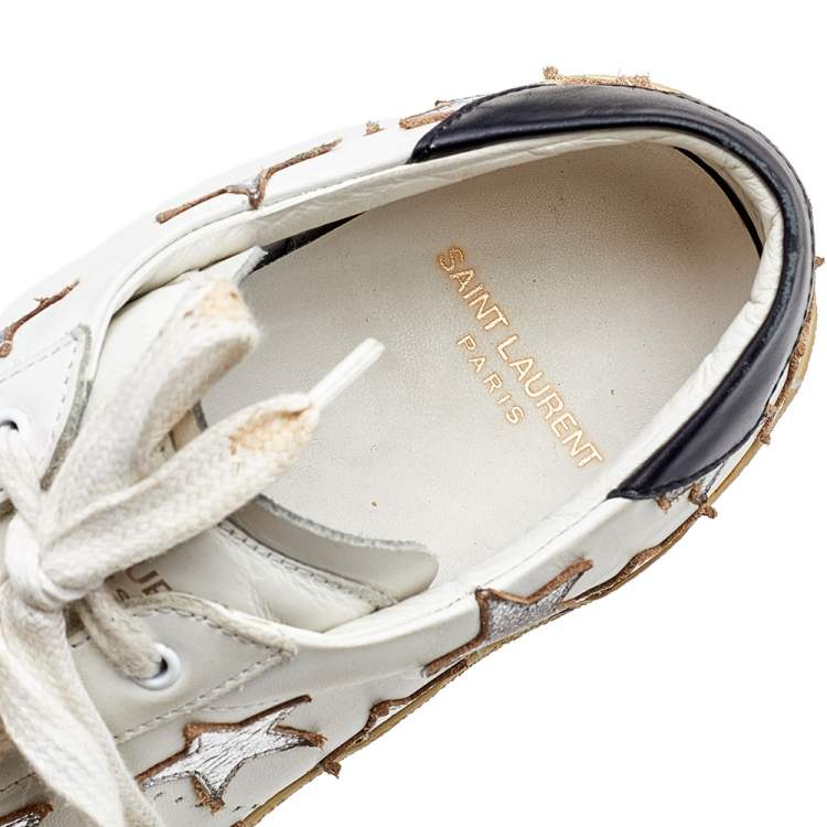 Pre Owned Saint Laurent White/Silver Leather Court Classic Star Low Top Sneakers Size 37.5