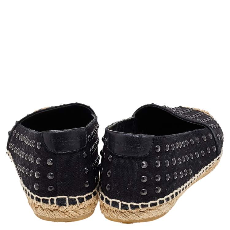 Pre Owned Saint Laurent Black Canvas Embellished Espadrilles Size 38