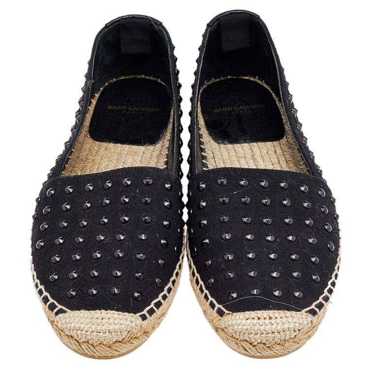 Pre Owned Saint Laurent Black Canvas Embellished Espadrilles Size 38