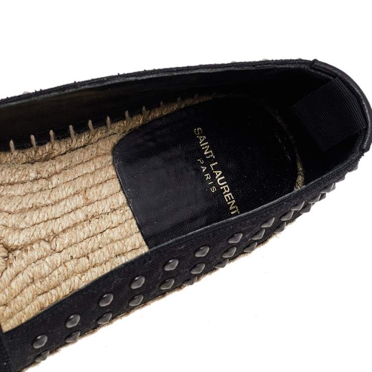 Pre Owned Saint Laurent Black Canvas Embellished Espadrilles Size 38