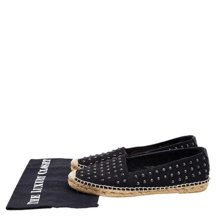 Pre Owned Saint Laurent Black Canvas Embellished Espadrilles Size 38