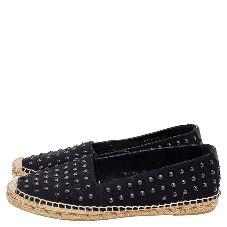 Pre Owned Saint Laurent Black Canvas Embellished Espadrilles Size 38