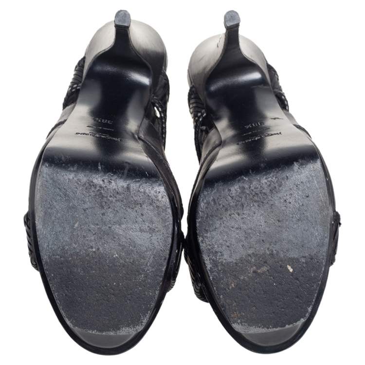 Pre Owned Saint Laurent Black Leather Strappy Slingback Sandals Size 38.5