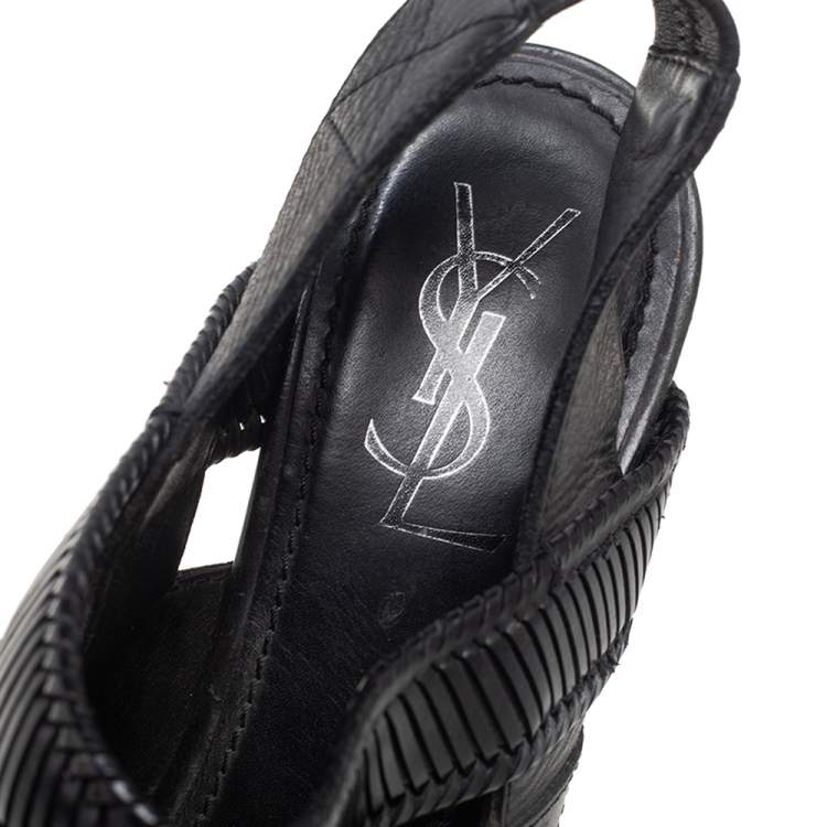 Pre Owned Saint Laurent Black Leather Strappy Slingback Sandals Size 38.5
