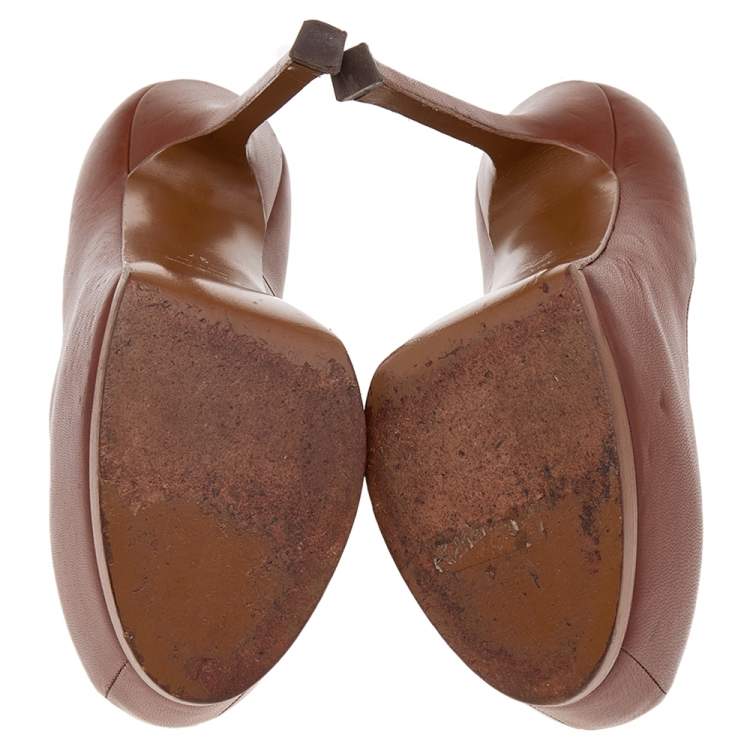Pre Owned Saint Laurent Brown Leather Tribtoo Platform Pumps Size 37