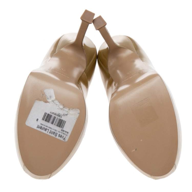 Pre Owned Saint Laurent Gold Patent Leather Tribtoo Pumps Size 36