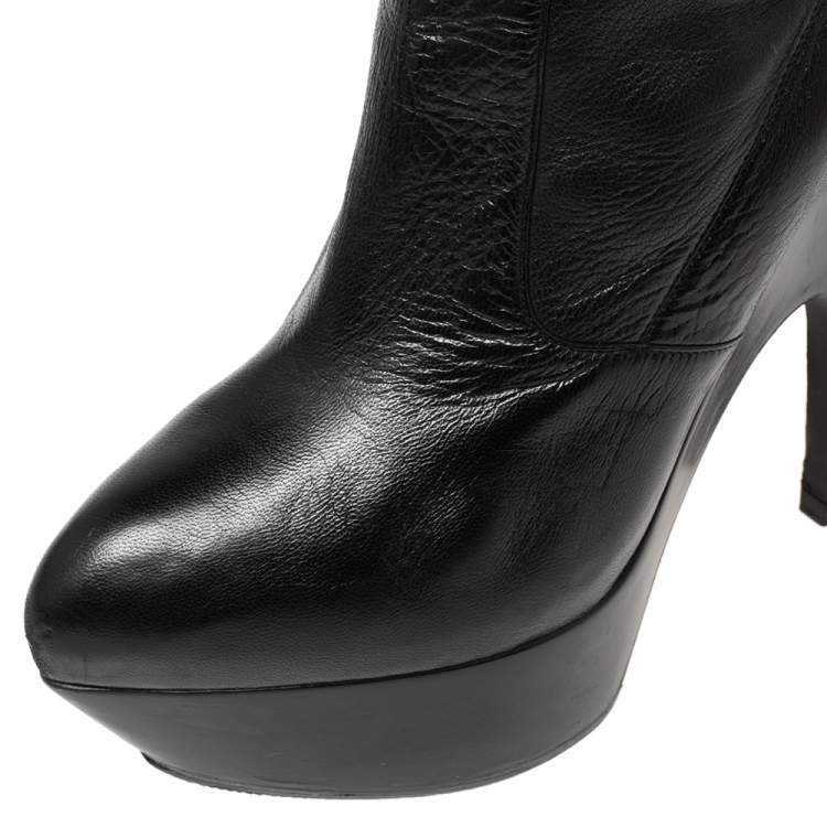 Pre Owned Saint Laurent Black Leather Buckle Detail Over The Knee Boots Size 37
