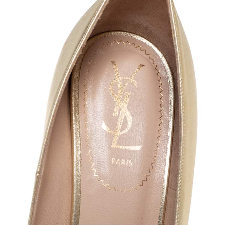 Pre Owned Saint Laurent Metallic Gold  Leather Tribtoo Platform Pumps Size 38.5