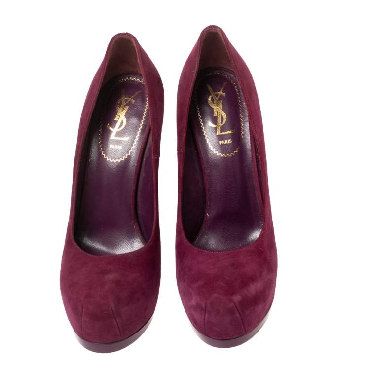 Pre Owned Saint Laurent  Red Suede Tribtoo Platform Pumps Size 37