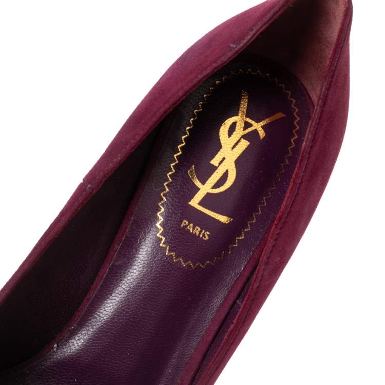 Pre Owned Saint Laurent  Red Suede Tribtoo Platform Pumps Size 37