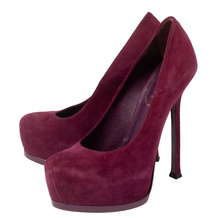 Pre Owned Saint Laurent  Red Suede Tribtoo Platform Pumps Size 37