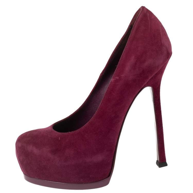Pre Owned Saint Laurent  Red Suede Tribtoo Platform Pumps Size 37