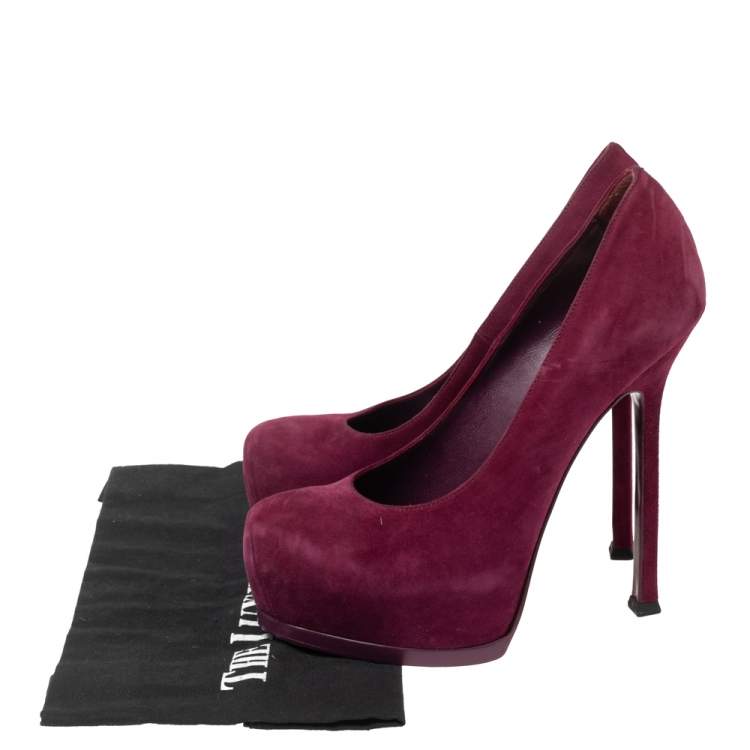 Pre Owned Saint Laurent  Red Suede Tribtoo Platform Pumps Size 37