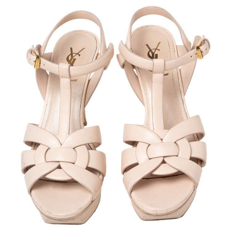 Pre Owned Saint Laurent Pink Leather Tribute Platform Sandals Size 37