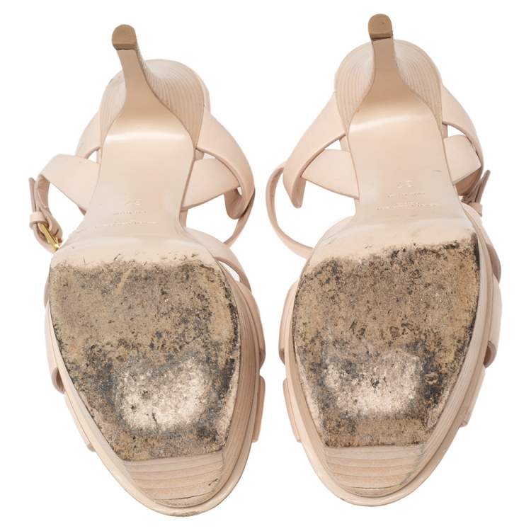Pre Owned Saint Laurent Pink Leather Tribute Platform Sandals Size 37