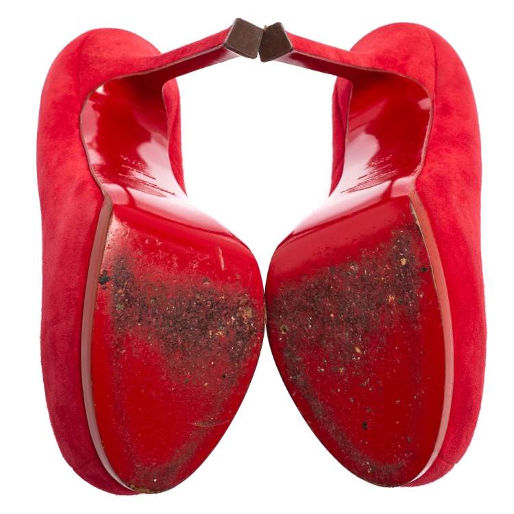 Pre Owned Saint Laurent Red Suede Tribtoo Platform Pumps Size 37.5