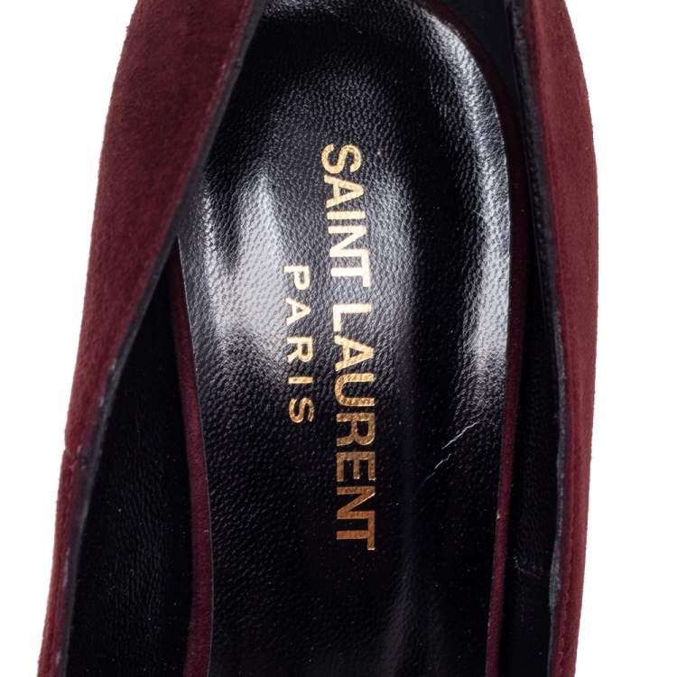 Pre Owned Saint Laurent Burgundy Suede Janis Pointed-Toe Platform Pumps Size 37
