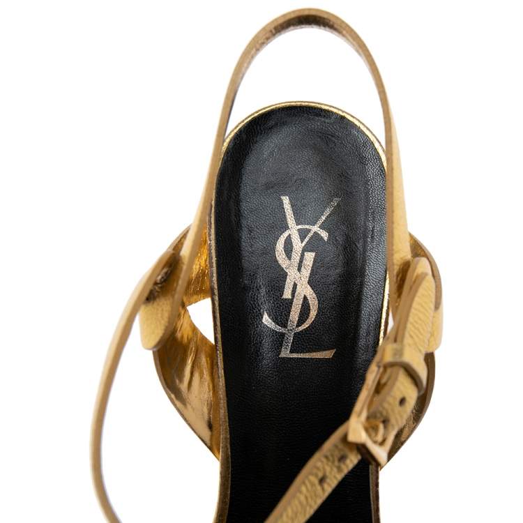 Pre Owned Saint Laurent Gold  Leather Tribute Sandals Size 39.5