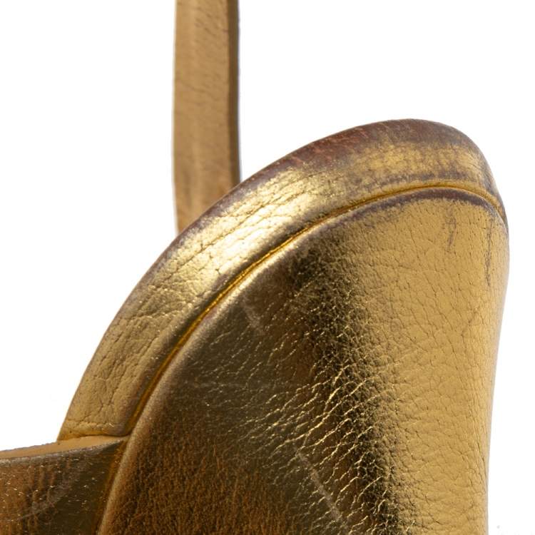 Pre Owned Saint Laurent Gold  Leather Tribute Sandals Size 39.5