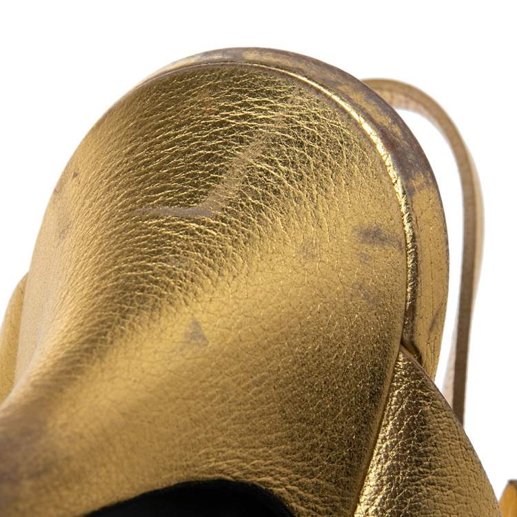 Pre Owned Saint Laurent Gold  Leather Tribute Sandals Size 39.5